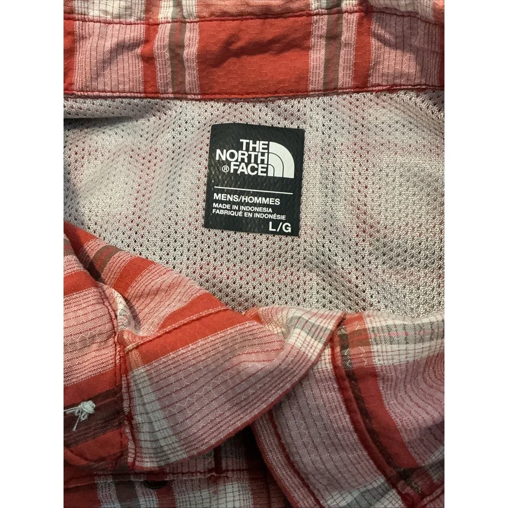 The North Face Men's Short Sleeve Button Down Orange Plaid Shirt Size Large  EUC